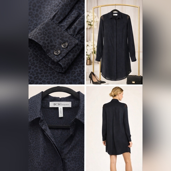 BCBGeneration Black Sheer-Detail Shirt Dress - Picture 3 of 5